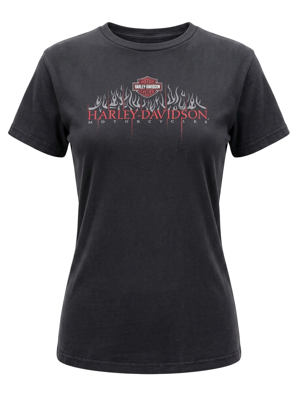 Harley-Davidson Black Crewneck Short Sleeve Tee White Flame Logo Canoga Park Med